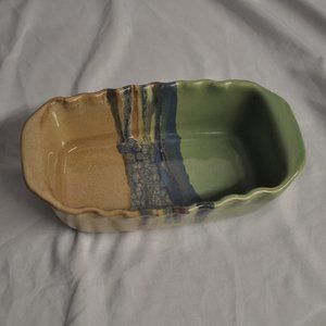 Neher 2018 cinnamon pull-aparts stoneware baking dish glaze drip (358w)